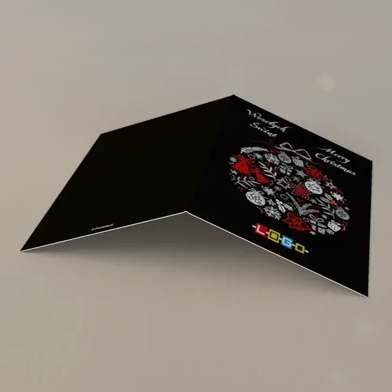 Kartka świąteczna z logo BN1-073 Czarny krąg z dzwonkami, tył