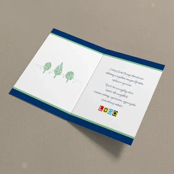 Kartka świąteczna z logo BN1-075 Wzgórze z trzema choinkami, wnętrze
