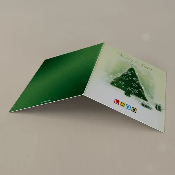 Kartka świąteczna z logo BN1-077 Kaligrafia nad zielonym drzewkiem, tył
