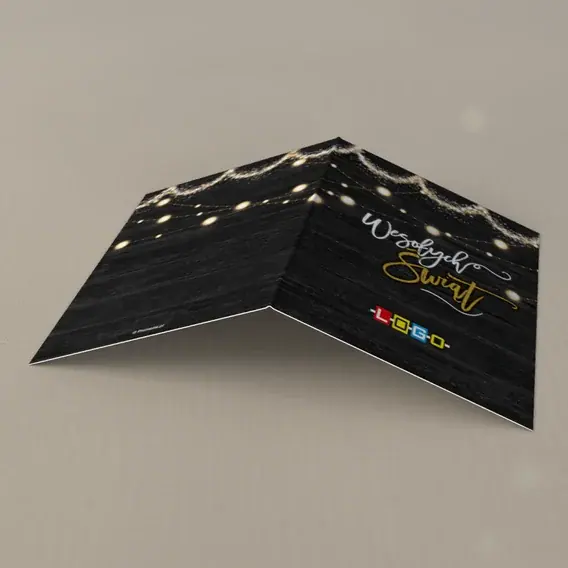 Kartka świąteczna z logo BN1-080 Żółty sznur świateł w mroku, tył