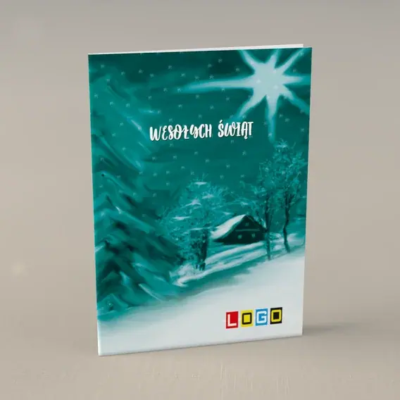 Kartka świąteczna z logo BN1-081 Domek obok wielkiej jodły, przód