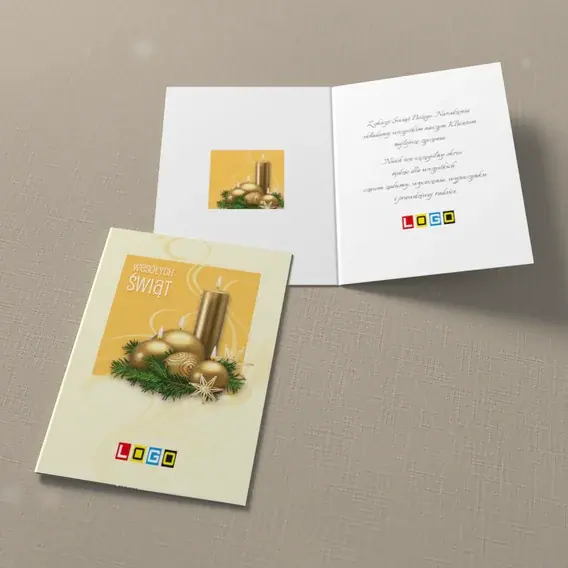 Kartka świąteczna z logo BN1-082 Świece w kremowej oprawie, widok ogólny