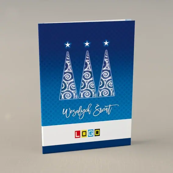 Kartka świąteczna z logo BN1-083 Spiralny szereg na granacie, przód