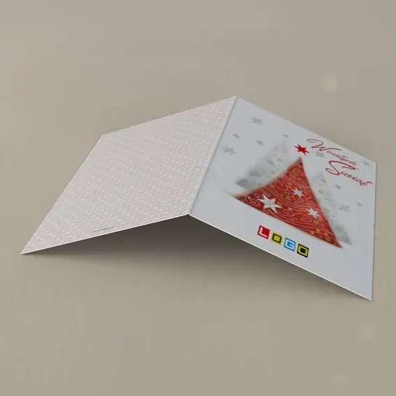 Kartka świąteczna z logo BN1-085 Purpurowa jodła z gwiazdami, tył