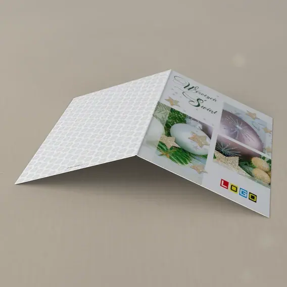 Kartka świąteczna z logo BN1-086 Wiszące kule i iglaste gałązki, tył