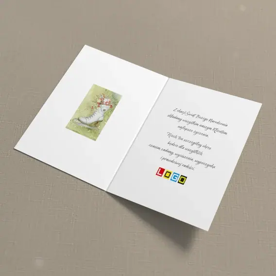 Kartka świąteczna z logo BN1-089 Para łyżew na zieleni, wnętrze