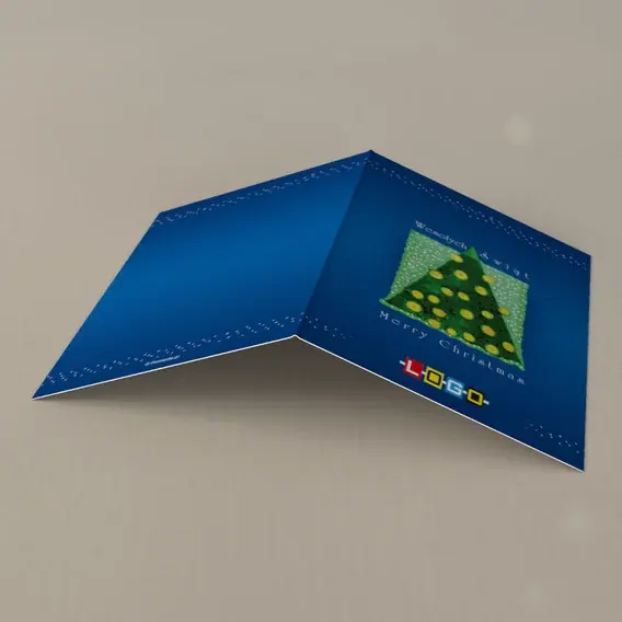 Kartka świąteczna z logo BN1-090 Zielone bryły na granacie, tył