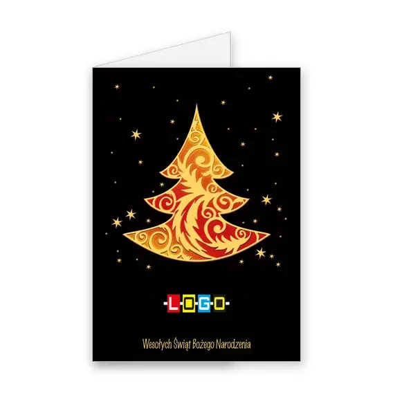 Kartka świąteczna z logo BN1-091 Wzorzysty świerk w mroku, okładka