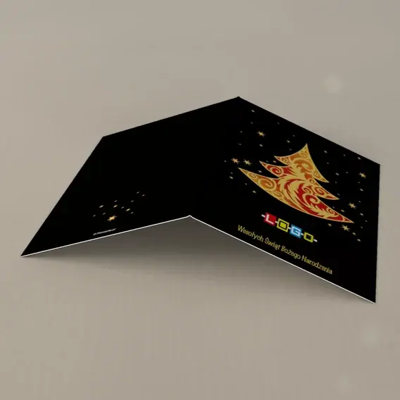 Kartka świąteczna z logo BN1-091 Wzorzysty świerk w mroku, tył