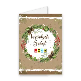 Kartka świąteczna z logo BN1-093 Brązowy papier i świerkowy krąg, okładka