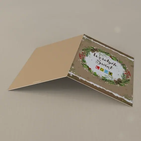 Kartka świąteczna z logo BN1-093 Brązowy papier i świerkowy krąg, tył