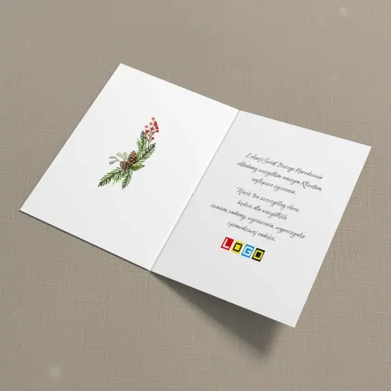 Kartka świąteczna z logo BN1-093 Brązowy papier i świerkowy krąg, wnętrze