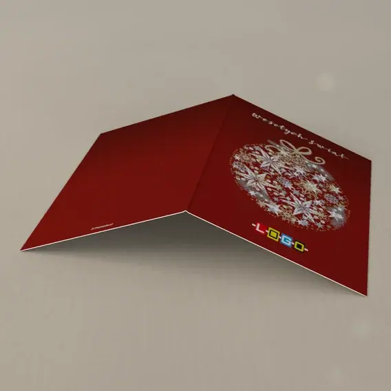 Kartka świąteczna z logo BN1-094 Gwiezdna bombka na karmazynie, tył