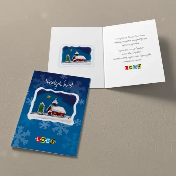 Kartka świąteczna z logo BN1-095 Obwódka śniegu wokół osady, widok ogólny