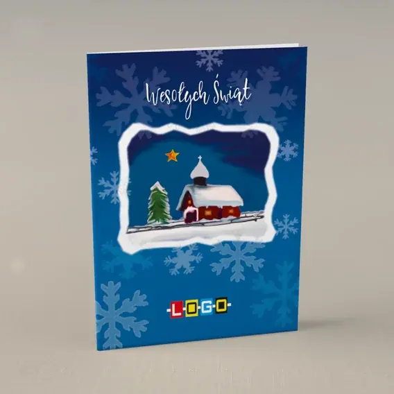 Kartka świąteczna z logo BN1-095 Obwódka śniegu wokół osady, przód