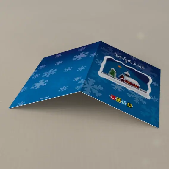 Kartka świąteczna z logo BN1-095 Obwódka śniegu wokół osady, tył