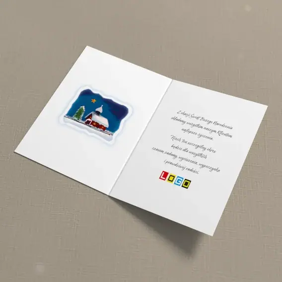 Kartka świąteczna z logo BN1-095 Obwódka śniegu wokół osady, wnętrze