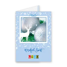 BN1-096 Papierowy jeleń i błękitne kule · Okładka Kartka świąteczna z logo BN1-096 Papierowy jeleń i błękitne kule, okładka