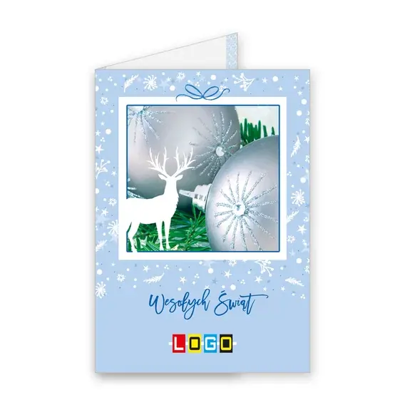 Kartka świąteczna z logo BN1-096 Papierowy jeleń i błękitne kule, okładka
