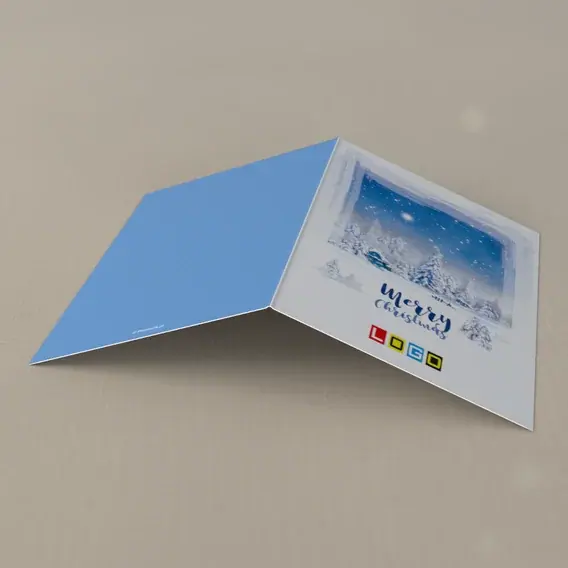 Kartka świąteczna z logo BN1-097 Granatowy napis pod rozgwieżdżonym niebem, tył