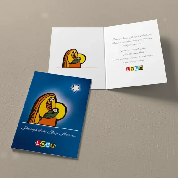 Kartka świąteczna z logo BN1-099 Szopka w granacie, widok ogólny