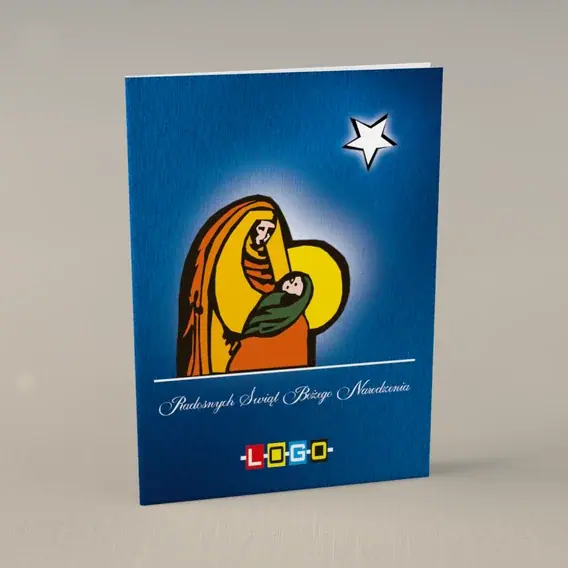 Kartka świąteczna z logo BN1-099 Szopka w granacie, przód