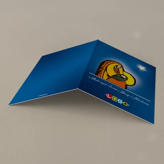 Kartka świąteczna z logo BN1-099 Szopka w granacie, tył