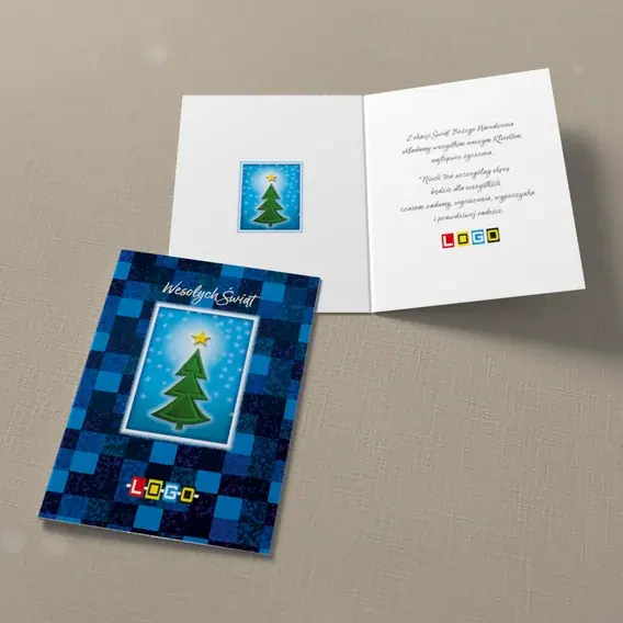 Kartka świąteczna z logo BN1-101 Szachownica i jasny prostokąt, widok ogólny