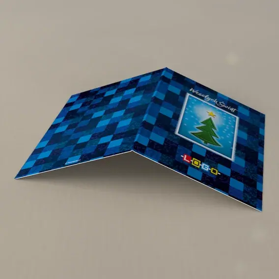 Kartka świąteczna z logo BN1-101 Szachownica i jasny prostokąt, tył