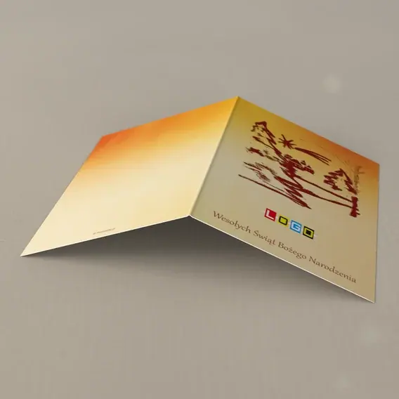 Kartka świąteczna z logo BN1-102 Rysunek wsi na pomarańczu, tył
