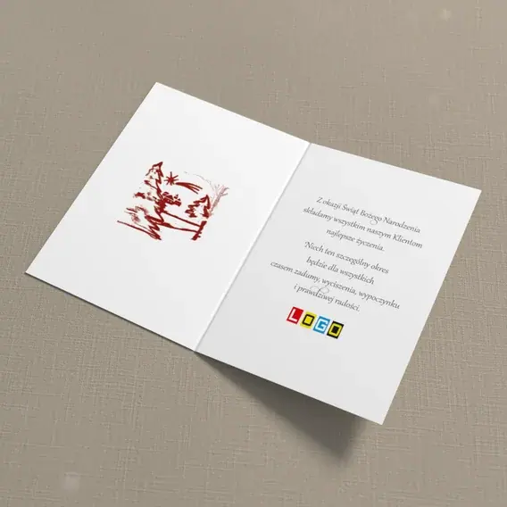 Kartka świąteczna z logo BN1-102 Rysunek wsi na pomarańczu, wnętrze