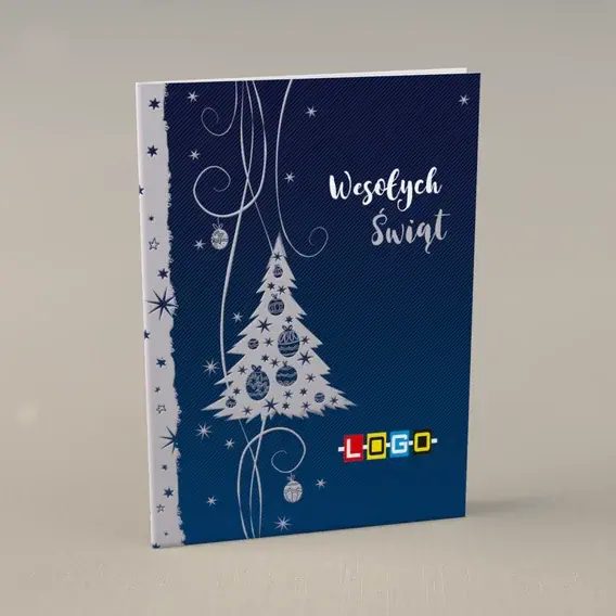Kartka świąteczna z logo BN1-103 Granat z wstęgami gwiazdek, przód