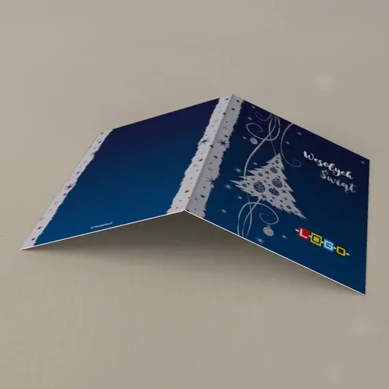 Kartka świąteczna z logo BN1-103 Granat z wstęgami gwiazdek, tył
