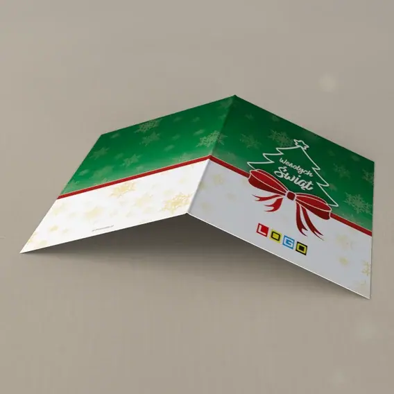 Kartka świąteczna z logo BN1-104 Czerwony pas i żółte śnieżynki, tył