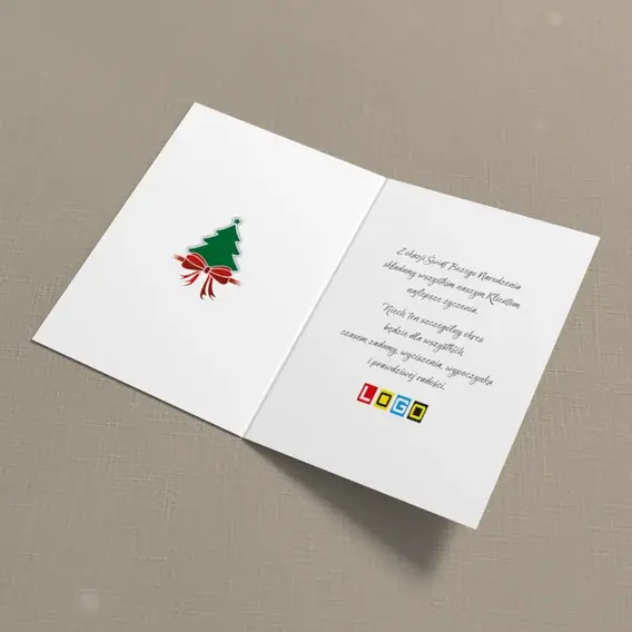 Kartka świąteczna z logo BN1-104 Czerwony pas i żółte śnieżynki, wnętrze