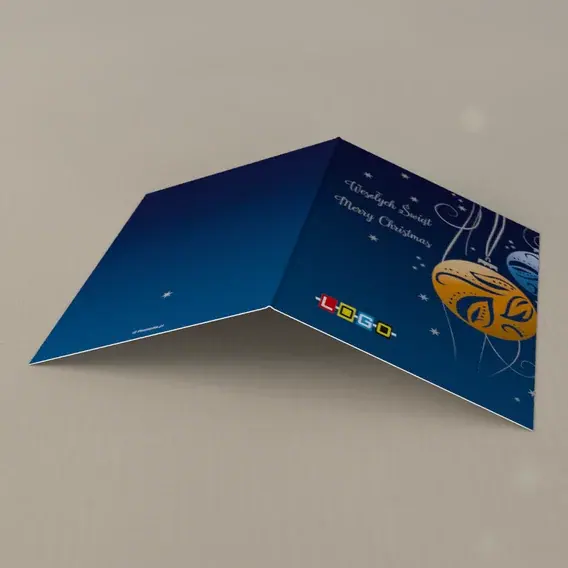 Kartka świąteczna z logo BN1-107 Dwie kule na krętych sznurkach, tył