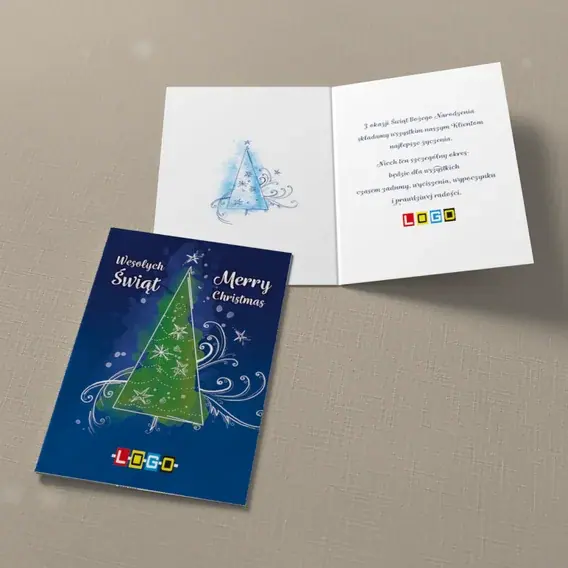 Kartka świąteczna z logo BN1-108 Szmaragdowy trójkąt między życzeniami, widok ogólny