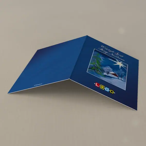 Kartka świąteczna z logo BN1-110 Granatowa noc nad domkiem, tył