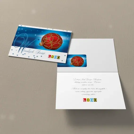 Kartka świąteczna z logo BN1-114 Kula z deseniem w poświacie, widok ogólny