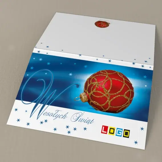 Kartka świąteczna z logo BN1-114 Kula z deseniem w poświacie, tył