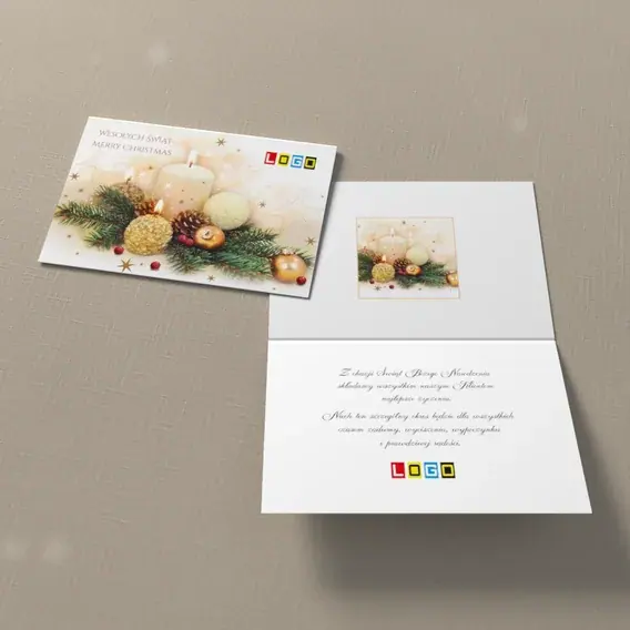 Kartka świąteczna z logo BN1-125 Woskowy duet w iglakach, widok ogólny