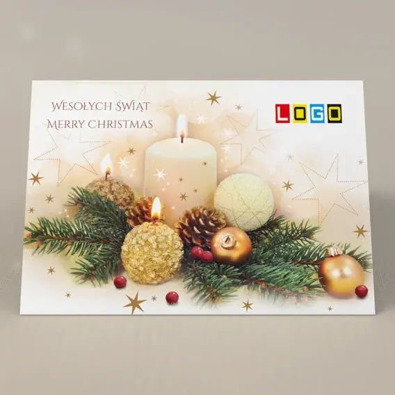 Kartka świąteczna z logo BN1-125 Woskowy duet w iglakach, przód