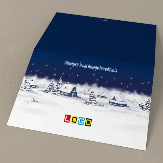 Kartka świąteczna z logo BN1-127 Zmierzch z czerwonymi choinkami, tył