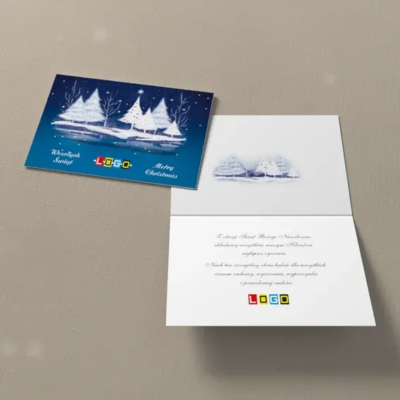 Kartka świąteczna z logo BN1-129 Symetria drzew pod granatem, widok ogólny