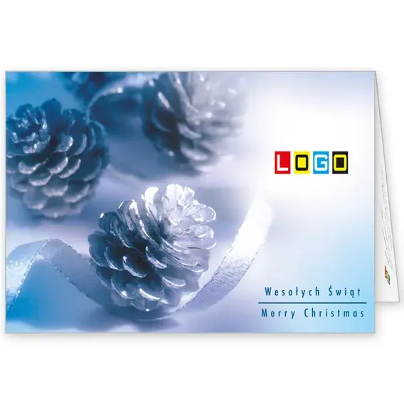 Kartka świąteczna z logo BN1-134 Chłodny gradient z szyszkami, okładka