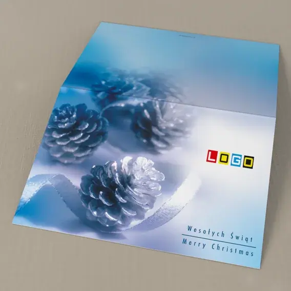 Kartka świąteczna z logo BN1-134 Chłodny gradient z szyszkami, tył