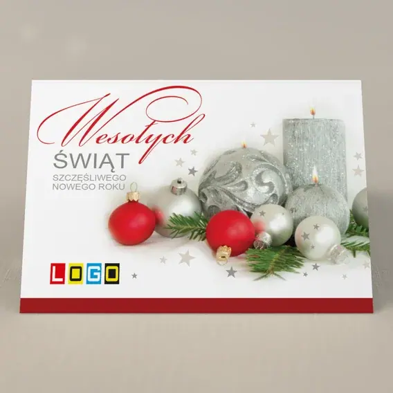 Kartka świąteczna z logo BN1-137 Szare gwiazdki i ciepła świeca, przód
