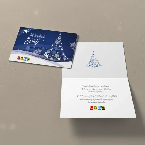 Kartka świąteczna z logo BN1-139 Jodła w niebieskich pasmach, widok ogólny