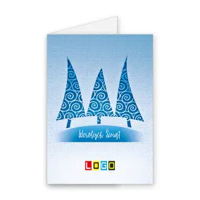 Kartka świąteczna z logo BN1-149 Prosty błękit i szkicowe drzewka, okładka