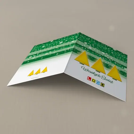 Kartka świąteczna z logo BN1-151 Gwiazdkowa zieleń i trzy drzewka, tył
